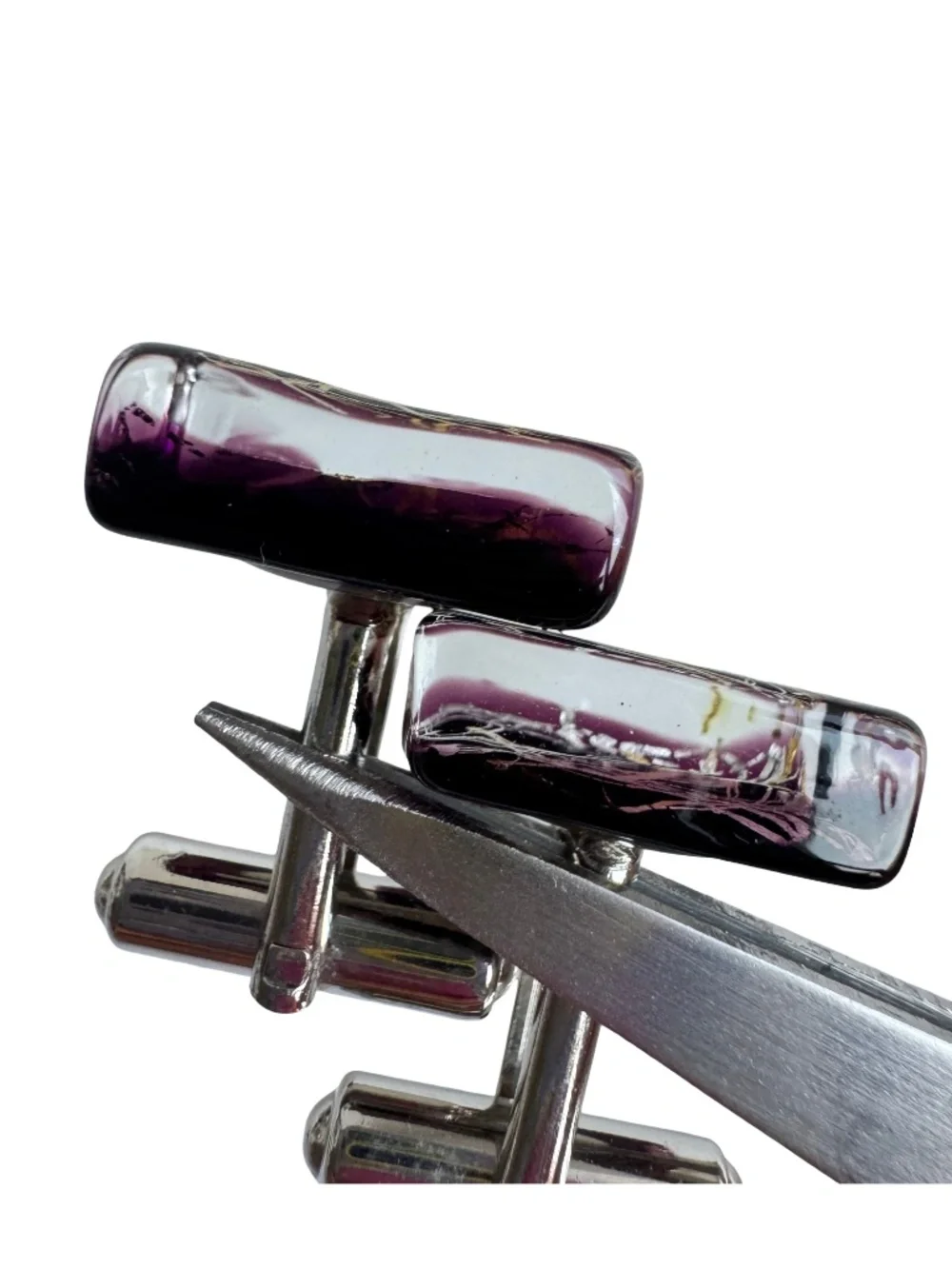 Vintage Purple Art Glass Cufflinks Gold Silver Foil Chunky Square Modernist Gift